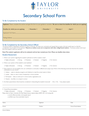 Secondary School Application Form
