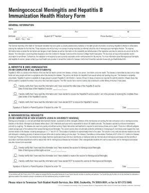 Meningococcal Meningitis and Hepatitis B Immunization Form
