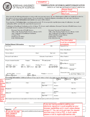 Verification of Enrollment/Graduation Form
