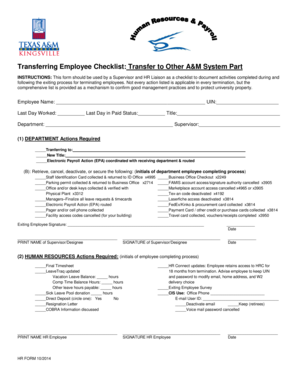 Transferring Employee Checklist Transfer to Other AM - tamuk