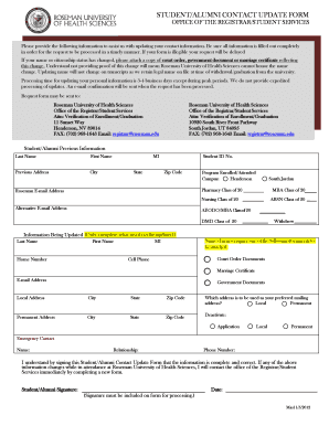 Student Alumni Contact Update Form