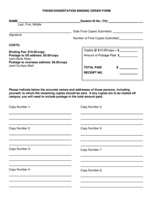 Thesis Dissertation Binding Order Form
