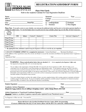 Texas University Registration Add/Drop Form
