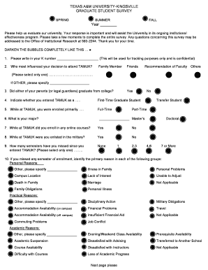 Texas A&M University-Kingsville Graduate Student Survey