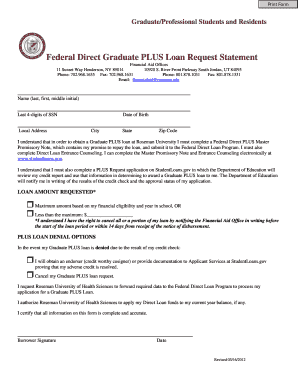 Federal Direct Graduate PLUS Loan Request Statement