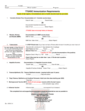 TTUHSC Immunization Requirements Form