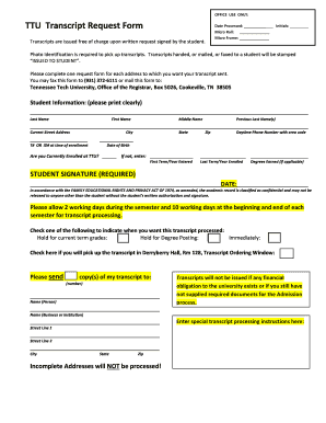 Tennessee Tech University Transcript Request Form