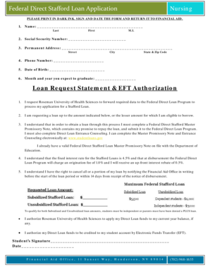 Federal Direct Stafford Loan Application Nursing
