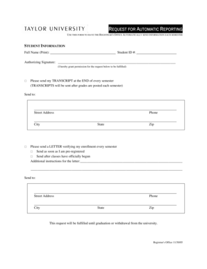 Student Transcript and Enrollment Verification Request Form