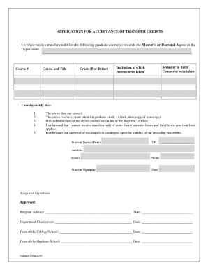 Application for Acceptance of Transfer Credits