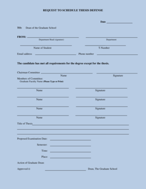 REQUEST TO SCHEDULE THESIS DEFENSE - Texas Southern University - tsu