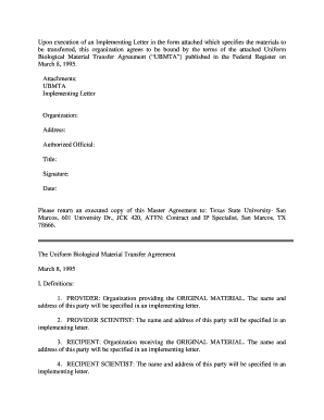 Uniform Biological Material Transfer Agreement