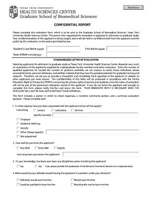 Graduate School Evaluation Form