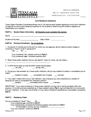 Texas Residency Questionnaire