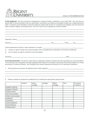 Faculty Recommendation Form