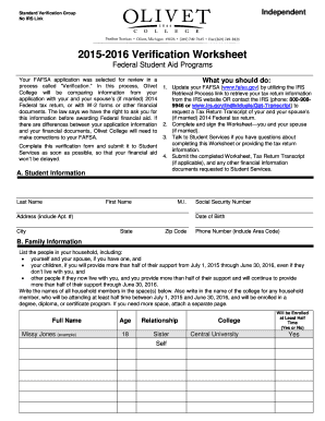 2015-2016 Verification Worksheet