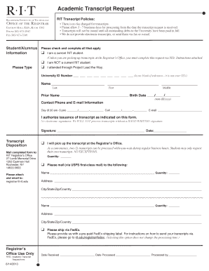 RIT Academic Transcript Request Form