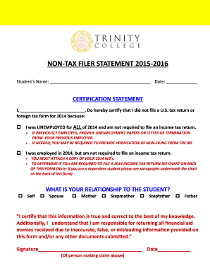 Non-Tax Filer Statement 2015-2016
