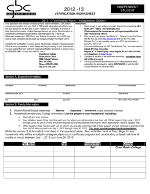 2012-13 Independent Student Verification Worksheet