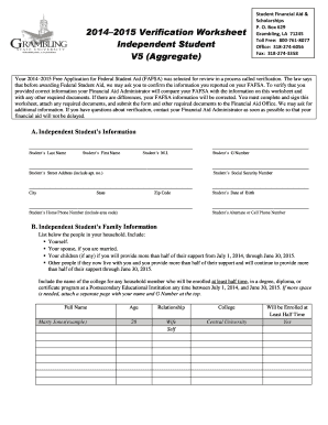 2014–2015 Verification Worksheet
