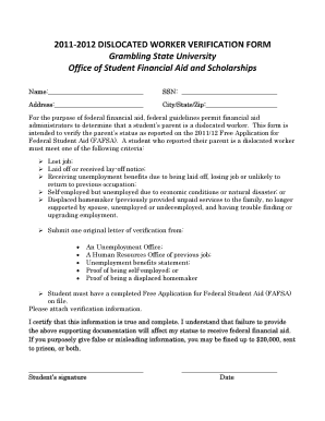 Dislocated Worker Verification Form