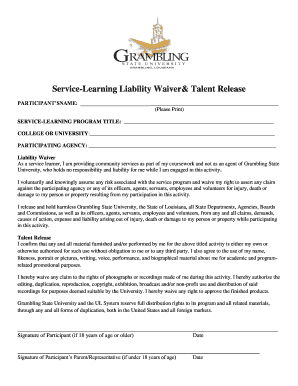 Service-Learning Liability Waiver & Talent Release