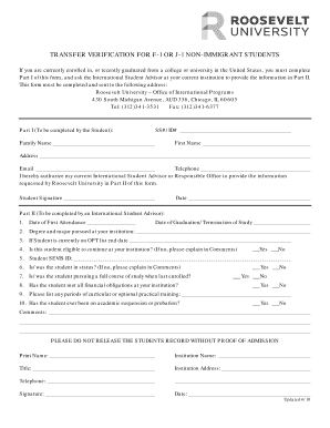 Transfer Verification for F-1 or J-1 Non-Immigrant Students