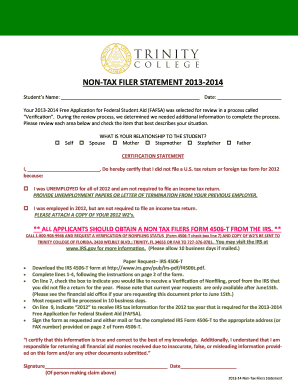 Non-Tax Filer Statement 2013-2014