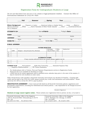 Roosevelt University Undergraduate Registration Form