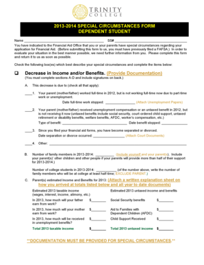 2013-2014 Special Circumstances Form
