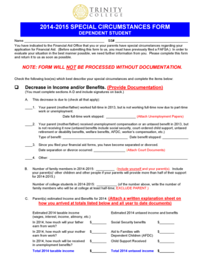 Special Circumstances Financial Aid Form