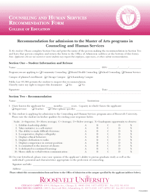 Recommendation Form for Counseling and Human Services