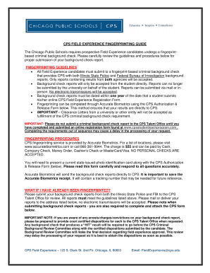 CPS Field Experience Fingerprinting Authorization Form