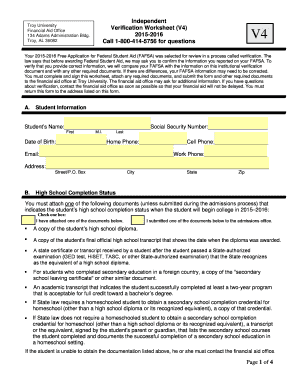 Troy University Financial Aid Verification Worksheet