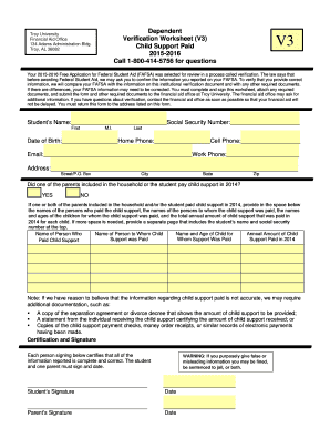 Troy University Dependent Financial Aid Verification Worksheet