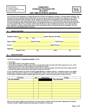 Troy University Verification Worksheet