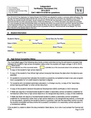 Troy University Financial Aid Verification Worksheet