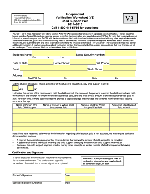 Troy University Financial Aid Verification Worksheet