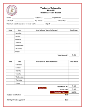 Tuskegee University Title III Student Time Sheet