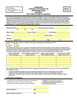Troy University Financial Aid Verification Worksheet