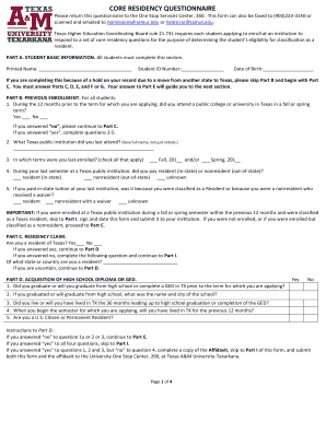 Texas Residency Questionnaire