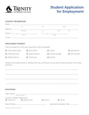 Student Application for Employment