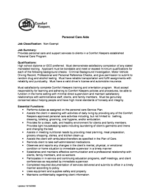 Personal Care Aide Job Description