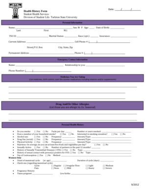 Student Health History Form