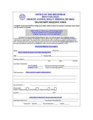 Rust College Transcript Request Form