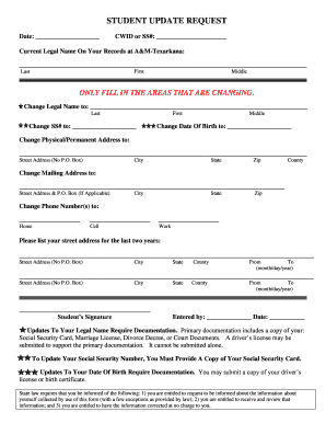 Student Update Request Form