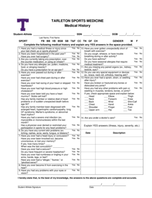 Tarlton Sports Medicine Medical History Form
