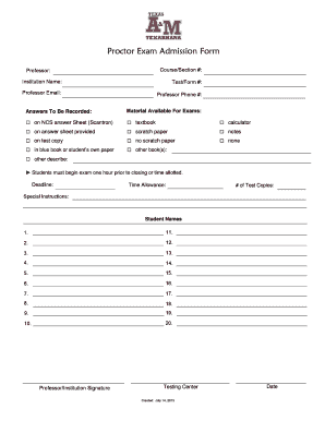 Proctor Exam Admission Form