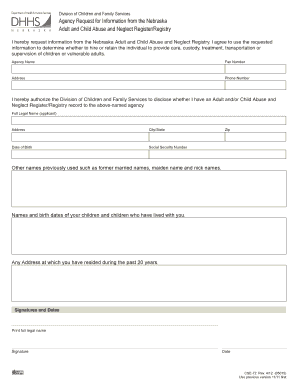 Nebraska Adult and Child Abuse and Neglect Registry Request