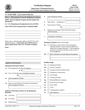 USCIS Form G-845 Verification Request